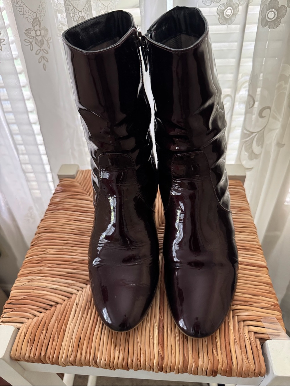 Patent Leather Mid-Calf Women's Boots in Deep Burgundy